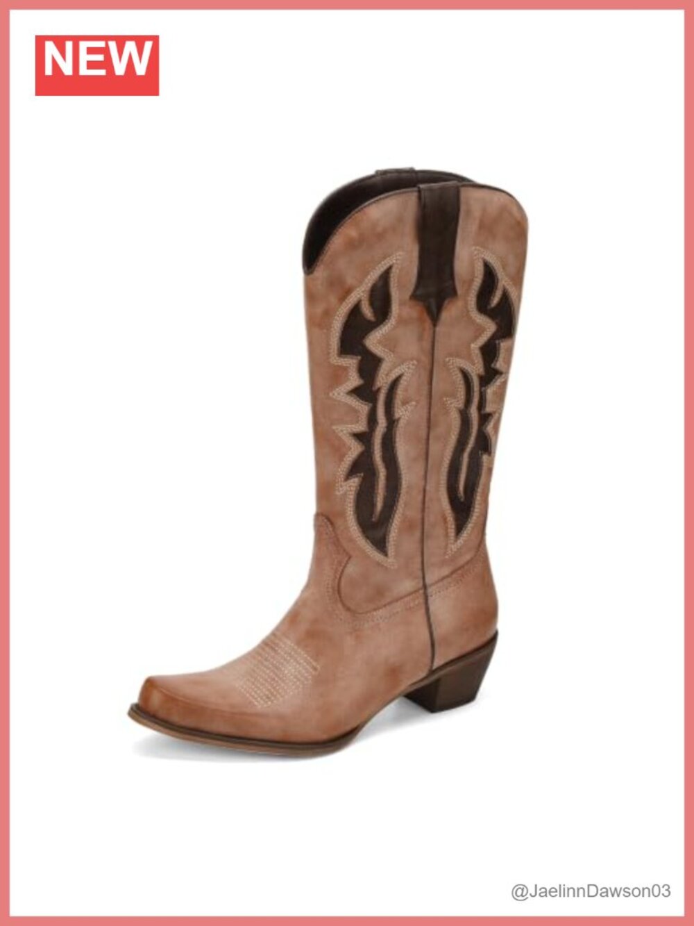 Mid Calf Cowboy Boots Snip Toe Faux Leather Western Boots